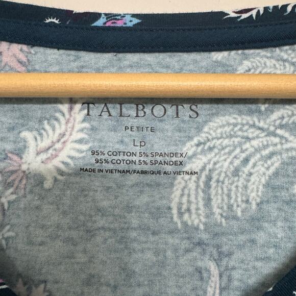 Talbots Top Size Large Petite Blue Teal Floral Boho Stretch Fairy Whimsigoth - Picture 2 of 10